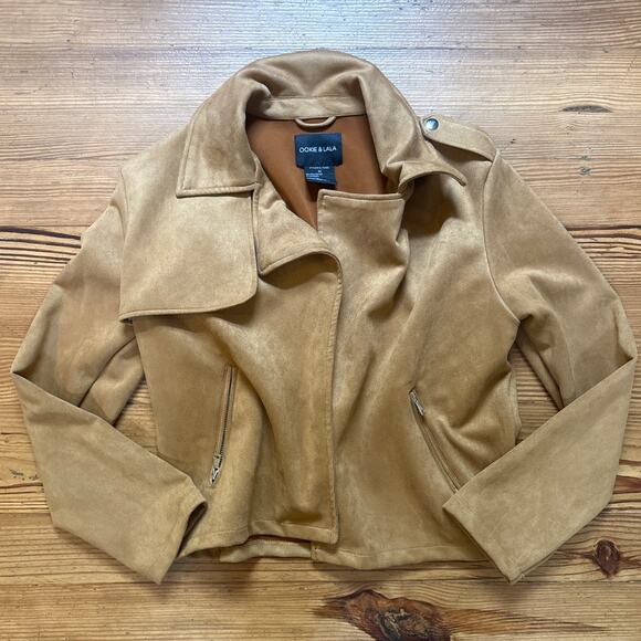 Ookie & LaLa brown tan faux suede open  jacket SIZE M - Picture 1 of 7